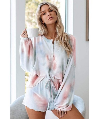 Women's Casual Tie Dye Printed Pajama Sets Nightwear Top with Shorts - Hs019 Orange - CC199HYCQLR $56.11 Sets