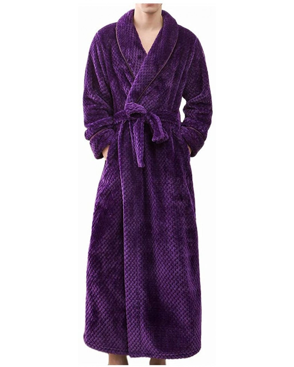 Men's Winter Lengthened Bathrobe Home Shawl Long Sleeved Robe Coat Men Robe Bathrobe Men - D - CS1928UDRQ6 $67.21 Robes