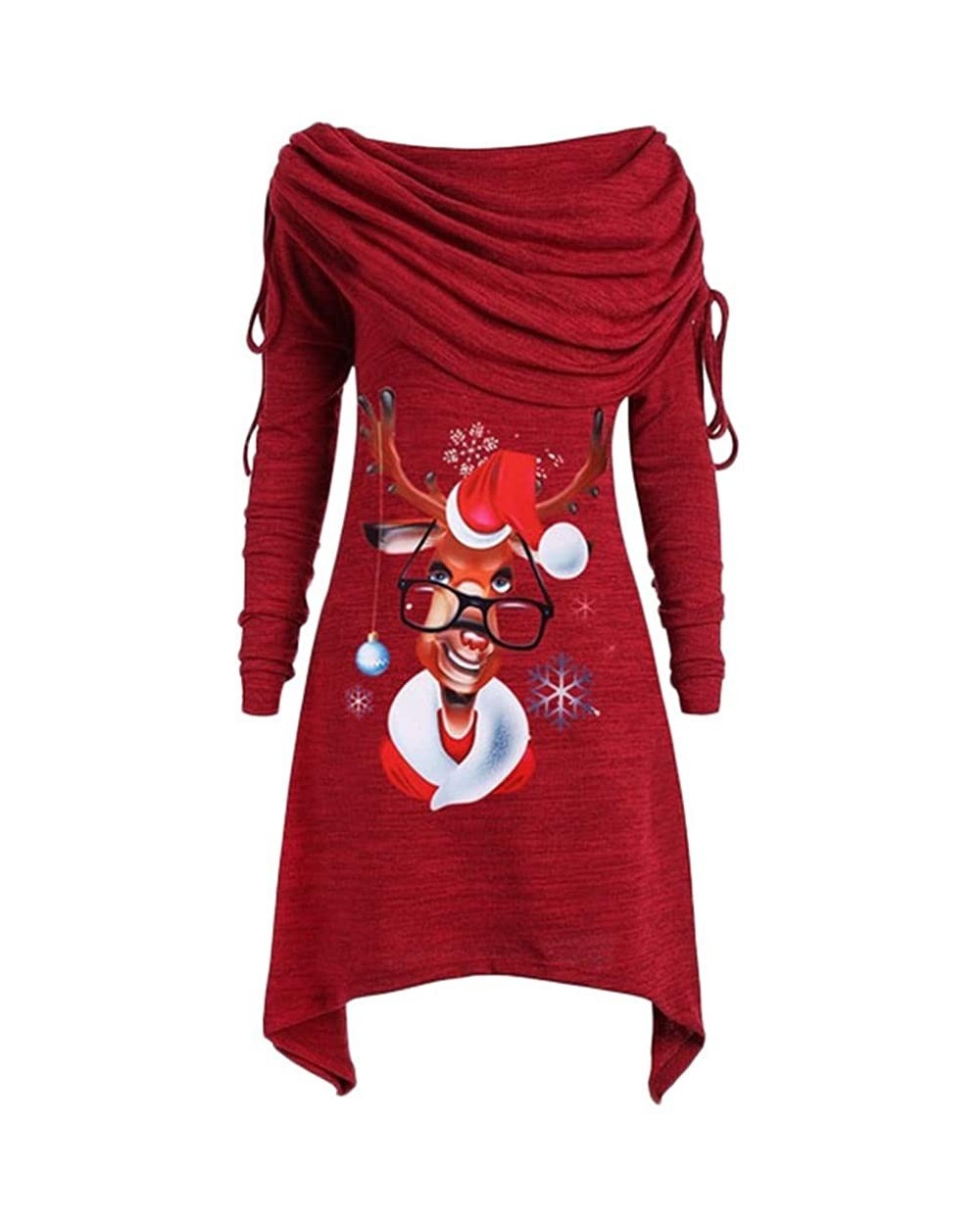 Christmas Sweatshirt Women's Plus Size Long Sleeve Fold-Over Collar Ruched Long Tunic Tops - D-red - CL18ZZYW5GK $42.97 Therm...