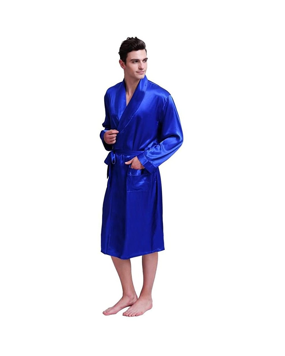 Men's Silk Satin Solid Color Robe - Invy - C01872S2I6Q $47.20 Robes