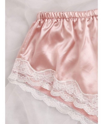 Women's Satin Lace Sleepwear Cami Top and Shorts Pajama Set - Pink-2 - C319CARHMD8 $27.14 Sets