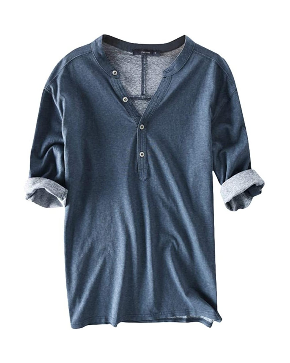 Mens Short Sleeve Summer Casual Cotton Breathable Solid Half Sleeve Buttons T Shirt Blouse - Blue - C718RL04S2E $35.30 Briefs