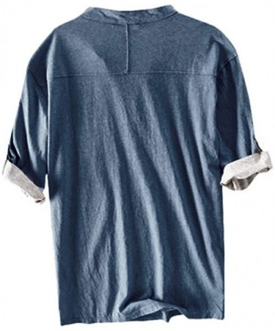 Mens Short Sleeve Summer Casual Cotton Breathable Solid Half Sleeve Buttons T Shirt Blouse - Blue - C718RL04S2E $35.30 Briefs