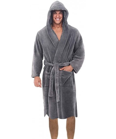 Men's Hooded Fleece Plush Soft Shu Velveteen Robe Full Length Long Bathrobe - Gray - CY193M4EC6N $36.38 Bikinis