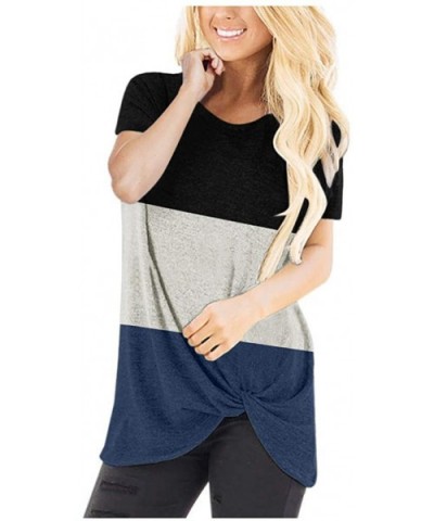 Women Loose Fit Irregular Hem T-Shirts Tops O Neck Short Sleeves Knits Tees - 01 Blue - CH194X5Z046 $19.36 Garters & Garter B...