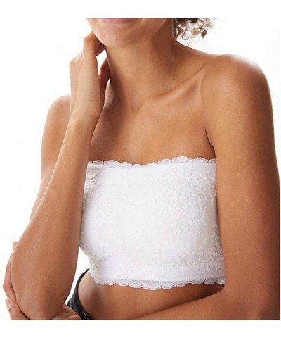 Women's Strapless Bandeau Bra Basic Wire-Free Summer Seamless Bandeau Tube Top Workout Bra-1/2/3 Pack - Lace White*1 - CL18W0...