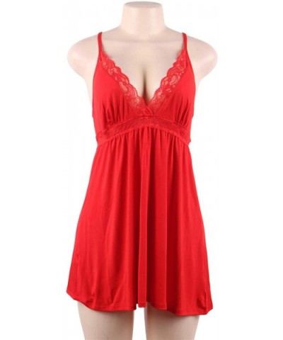 Lace Chemise Nightwear Lingerie Plus Size Babydoll Modal Pajamas for Women - Style 1-red - CH18AR9NWKL $27.91 Slips