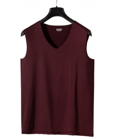 New Men's ice Silk Seamless Vest one-Piece Sports Wide Shoulder V-Neck Four Seasons Men's Sweat Sleeveless Shirt - Red Wine -...