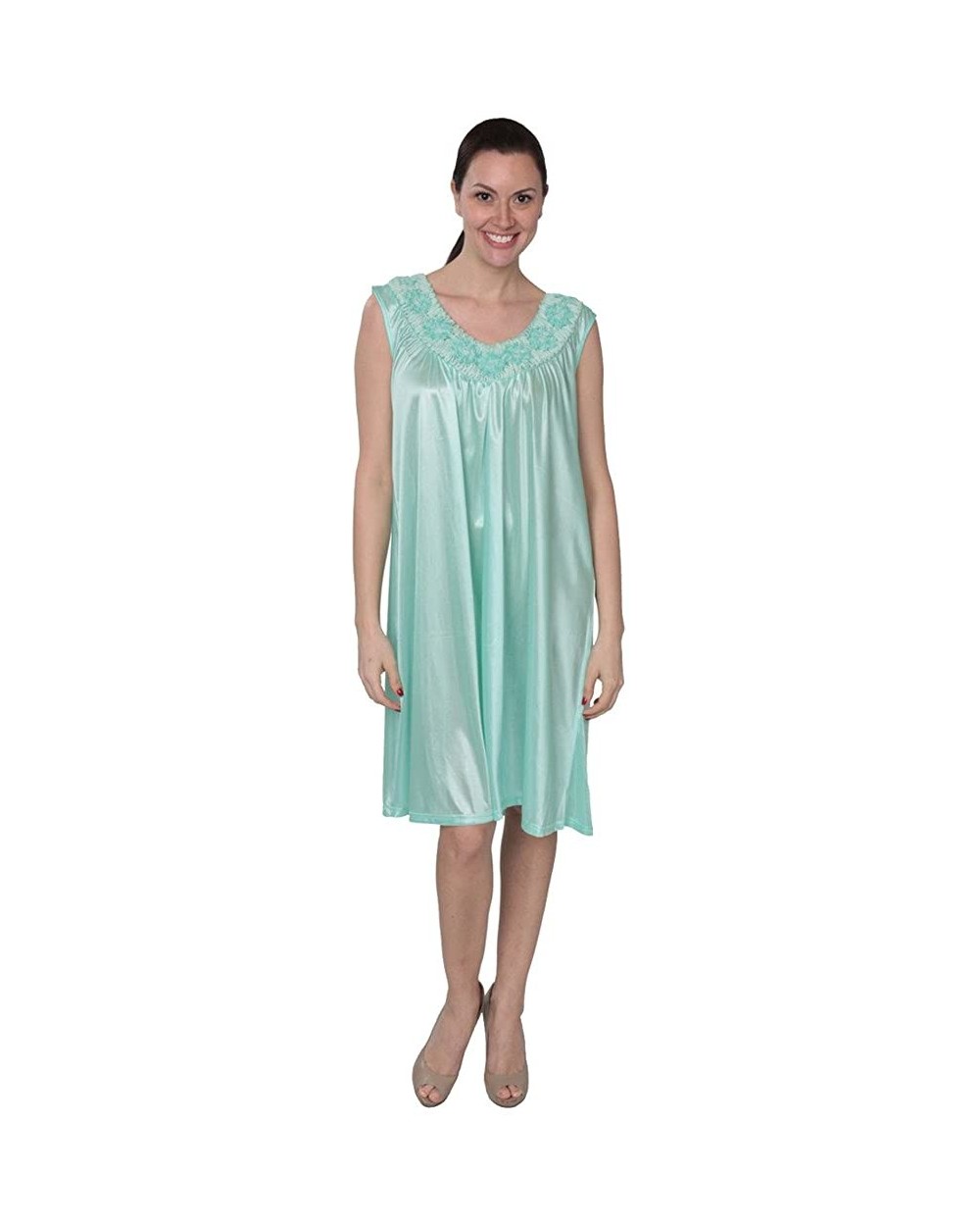 Women's Tricot Sleeveless Long Nightgown - F33_mint Green - CU1839CA3DL $23.75 Nightgowns & Sleepshirts