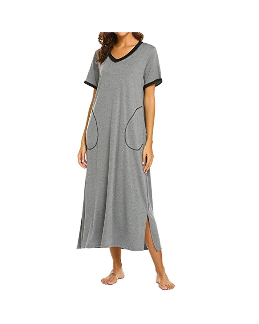 Tunic T Shirt Blouse Tops Women's Nightshirt Short Sleeve Nightgown Ultra-Soft Full Length Sleepwear Dress Blouses for Women ...