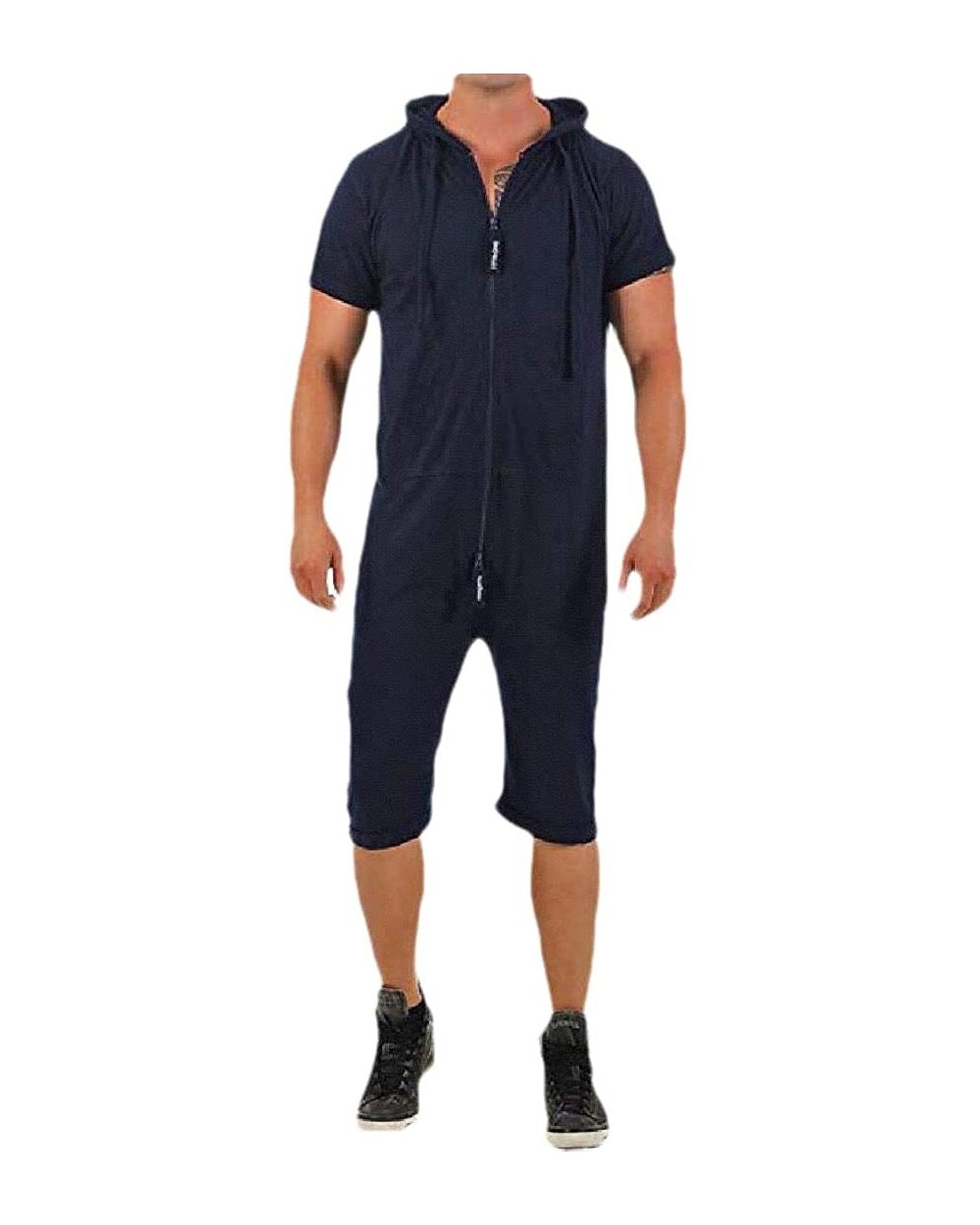 Men Jumpsuit One-Piece Garment Plus Size Pajama Playsuit Blouse Hoodie - Dark Blue - CY198N7RSLO $59.47 Sleep Sets