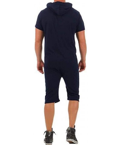 Men Jumpsuit One-Piece Garment Plus Size Pajama Playsuit Blouse Hoodie - Dark Blue - CY198N7RSLO $59.47 Sleep Sets