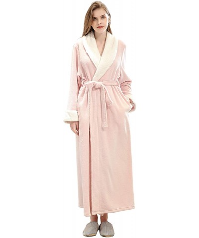Womens Robe Soft Plush Warm Flannel Spa Long Bathrobe for Ladies Sleepwear Winter - Pink-1 - CD18ZGOWDZ8 $58.87 Robes