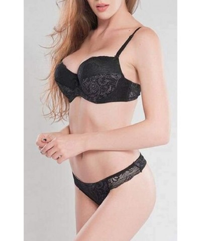 Plus Size Floral Underwire Lace Underwear Bra Panty Set - Black - CB18W9S06SL $27.00 Bras