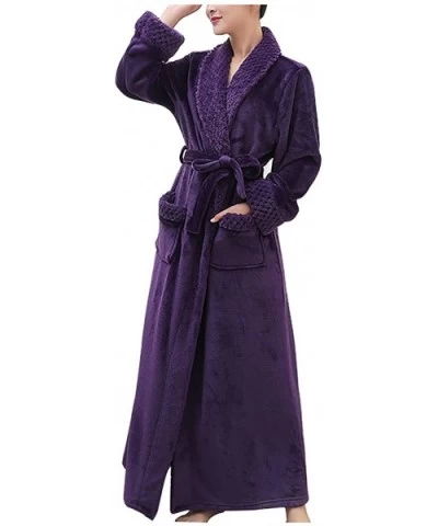 Unisex Long Bathrobe Spa Shawl Robe Soft Microfiber Fleece Sleepwear with Belt - Purple - CE180M4WYLC $46.72 Robes