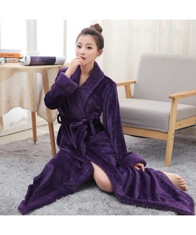 Unisex Long Bathrobe Spa Shawl Robe Soft Microfiber Fleece Sleepwear with Belt - Purple - CE180M4WYLC $46.72 Robes