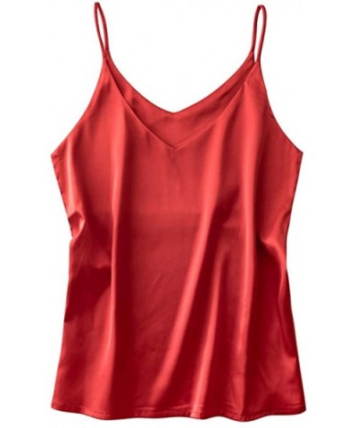 Women's Sleepwear Sexy Lingerie Satin Pajamas Cami Shorts Set Nightwear - Red - CY196Z9CG6M $13.70 Sets
