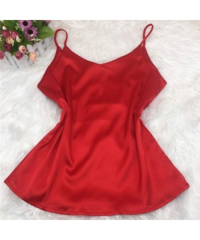 Women's Sleepwear Sexy Lingerie Satin Pajamas Cami Shorts Set Nightwear - Red - CY196Z9CG6M $13.70 Sets