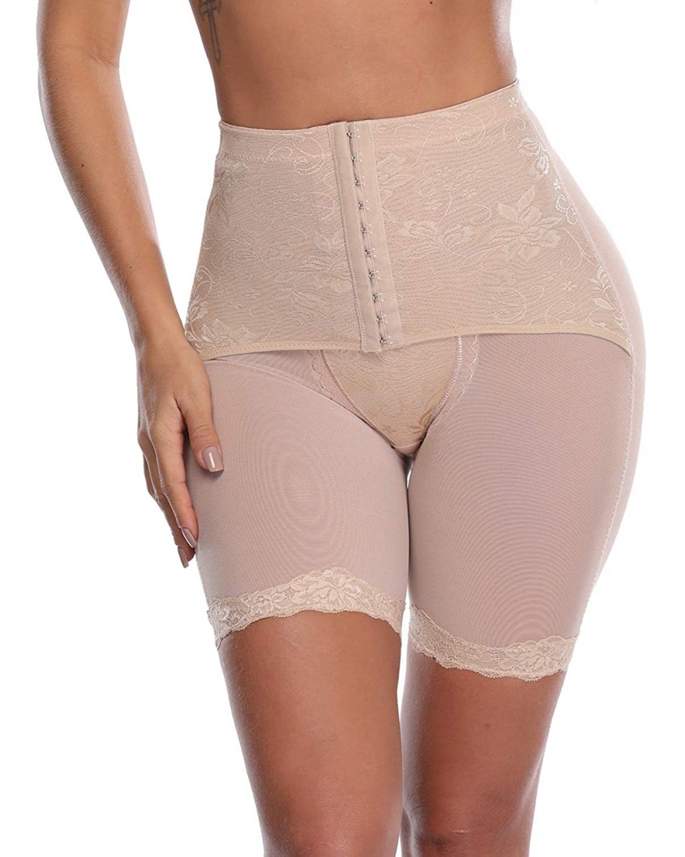 Women's Shapewear Thigh Slimmers Comfortable Tummy Control Shaper Shorts Seamless Butt Lifter - Beige ( Belly Hook Eye Streng...