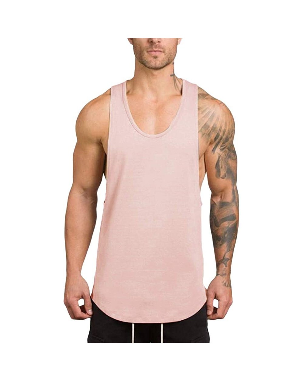 Vest Men Solid O-Neck Tank Tops Fashion Fitness Cotton T-Shirt - Beige - CK19CD6KX8G $25.64 Thermal Underwear