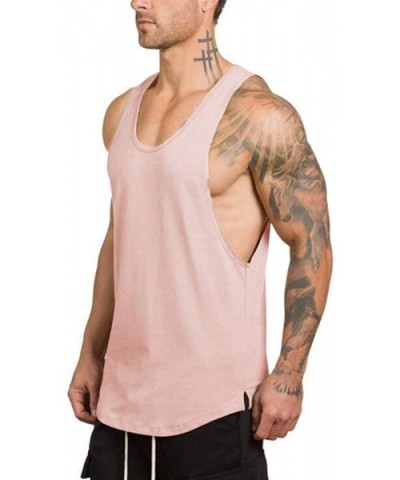 Vest Men Solid O-Neck Tank Tops Fashion Fitness Cotton T-Shirt - Beige - CK19CD6KX8G $25.64 Thermal Underwear