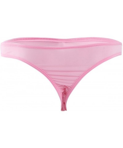 Men's Sexy Ruched Ice Silk G-String Thongs Bikini Briefs Underwear - Pink - CE18RG52HD3 $18.74 Briefs