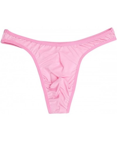 Men's Sexy Ruched Ice Silk G-String Thongs Bikini Briefs Underwear - Pink - CE18RG52HD3 $18.74 Briefs