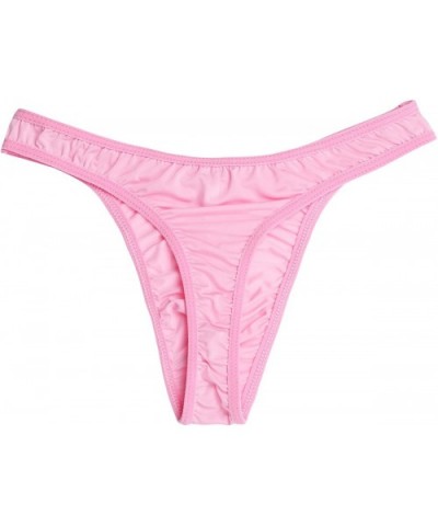 Men's Sexy Ruched Ice Silk G-String Thongs Bikini Briefs Underwear - Pink - CE18RG52HD3 $18.74 Briefs