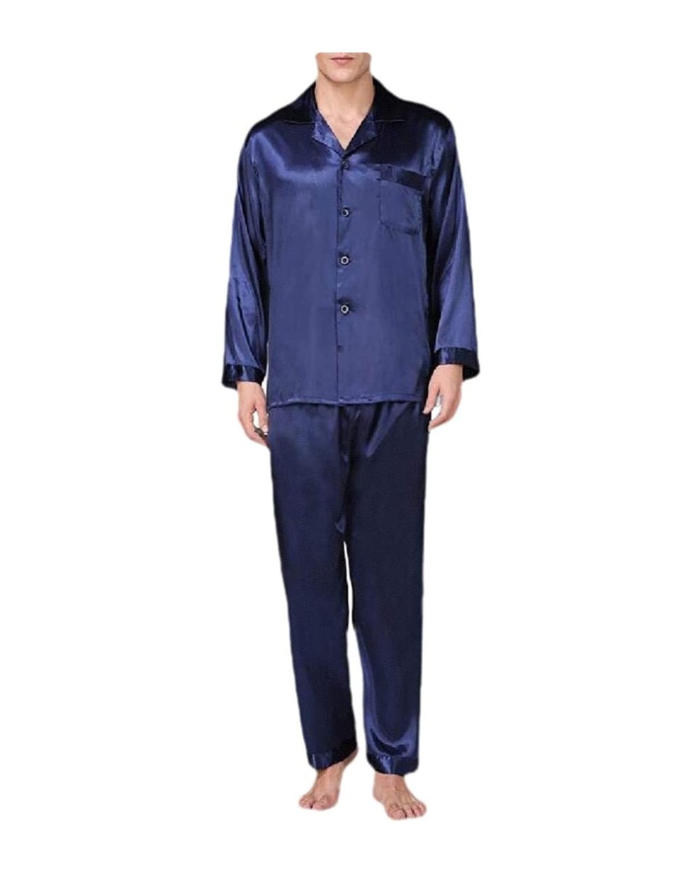 Men's Slim Sleepwear Comfort Lounge 2 Pieces Pajama Sets Blue M - C61938AHHTA $49.36 Sleep Sets