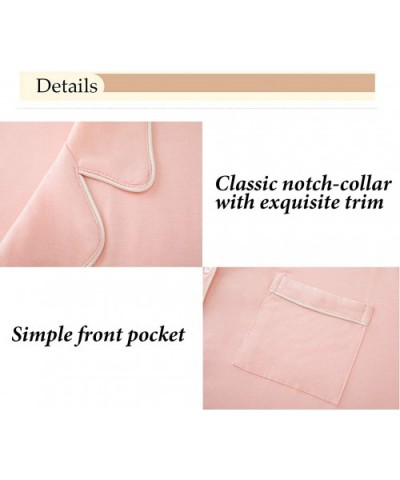 Women Cotton Pajamas Set Soft Short Sleeve Button Down 2-Piece Comfortable Sleepwear for Ladies Womens - Pink - CG1989524S7 $...