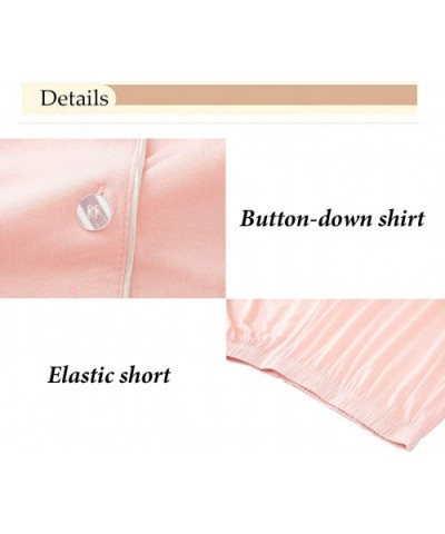 Women Cotton Pajamas Set Soft Short Sleeve Button Down 2-Piece Comfortable Sleepwear for Ladies Womens - Pink - CG1989524S7 $...