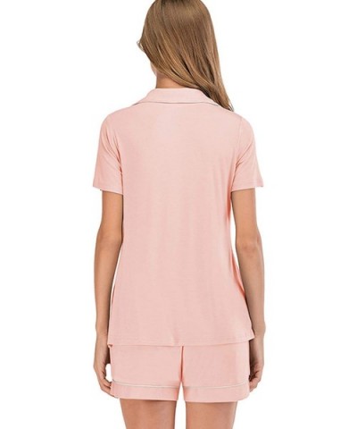 Women Cotton Pajamas Set Soft Short Sleeve Button Down 2-Piece Comfortable Sleepwear for Ladies Womens - Pink - CG1989524S7 $...