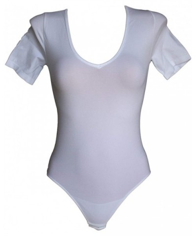 Bodysuit Women V-Neck Half Sleeve Microfiber Seamless Made in Italy - White - CC18II4TAWQ $71.55 Shapewear