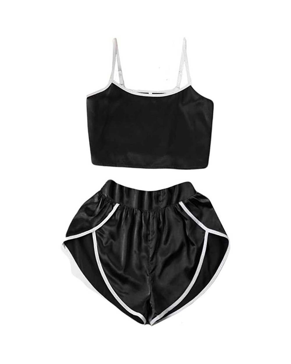 Women Sleepwear Loose Pajamas Set Shorts Nightwear Camisole Short Sets Outfits - Black - CE18SDX3G3Q $14.30 Sets