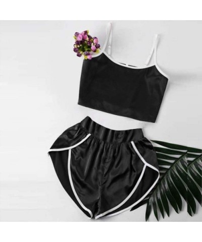 Women Sleepwear Loose Pajamas Set Shorts Nightwear Camisole Short Sets Outfits - Black - CE18SDX3G3Q $14.30 Sets