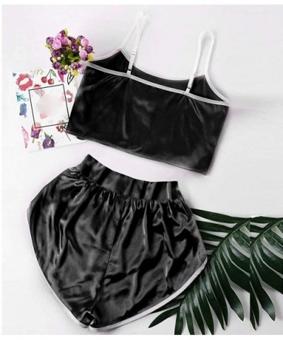 Women Sleepwear Loose Pajamas Set Shorts Nightwear Camisole Short Sets Outfits - Black - CE18SDX3G3Q $14.30 Sets