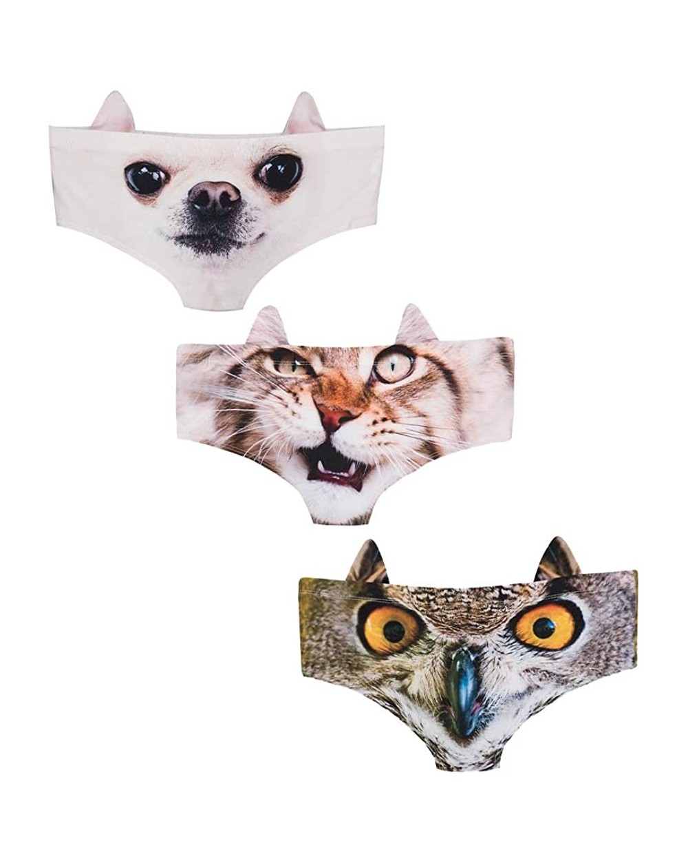 Women's 3D Funny Animal Look Underwears Sexy Naughty Briefs with Cute Ears - P-owl+wildcat+chihuahua - CN18QR7WMAR $18.56 Pan...