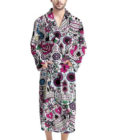 Shawl Collar Robe Soft Cotton Kimono Bathrobe for Men Women Novelty Skull Pattern Warm Sleepwear Long Sleeve Skull 9 - CY1978...