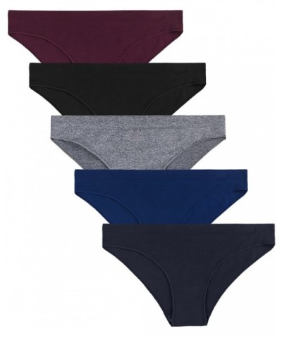 Women's Seamless Hipster Panties Comfortable Underwear Stretch Bikini Panty 5 Pack - 5 Pairs(black-navy-melange-london Blue-b...