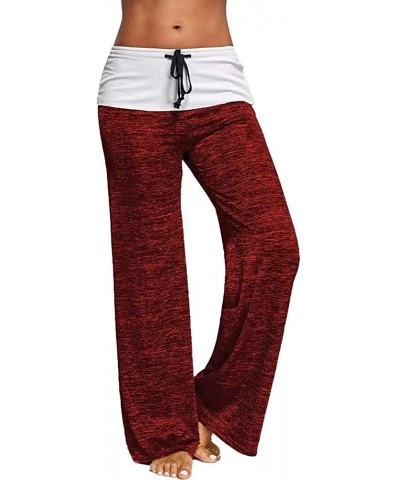 Women's Comfy Casual Yoga Pants- Pajama Pants for Women Stretch Floral Print Drawstring High Waist Wide Leg Lounge Pant - Red...