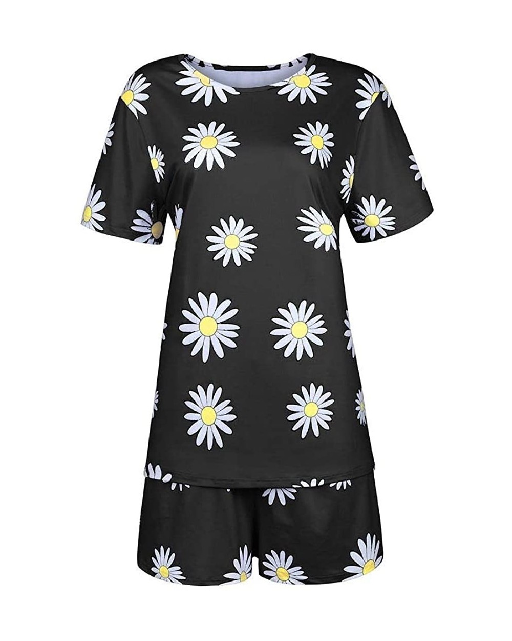 Women's Floral Tribal Sleepwear Short Sleeves Casual Short Pants Set - Black - CY19CIAX7Q4 $42.32 Sets