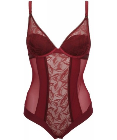 Ladies Lace Body with Padded Bra Top Burgundy Shapewear - CT12I6MSMHN $39.02 Shapewear