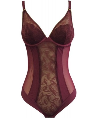 Ladies Lace Body with Padded Bra Top Burgundy Shapewear - CT12I6MSMHN $39.02 Shapewear