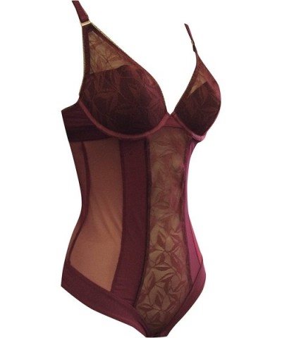 Ladies Lace Body with Padded Bra Top Burgundy Shapewear - CT12I6MSMHN $39.02 Shapewear