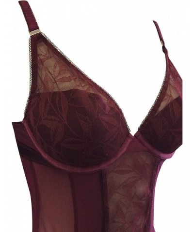 Ladies Lace Body with Padded Bra Top Burgundy Shapewear - CT12I6MSMHN $39.02 Shapewear