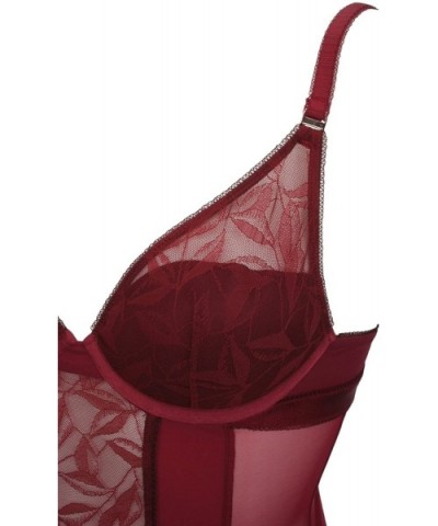 Ladies Lace Body with Padded Bra Top Burgundy Shapewear - CT12I6MSMHN $39.02 Shapewear