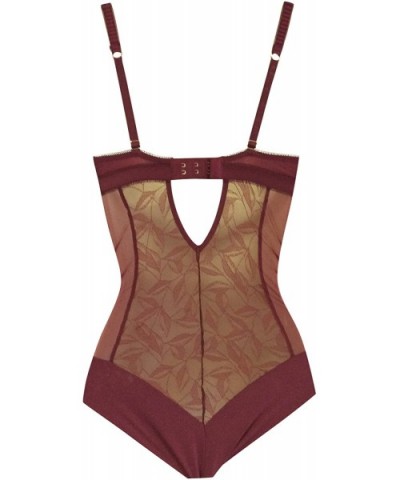 Ladies Lace Body with Padded Bra Top Burgundy Shapewear - CT12I6MSMHN $39.02 Shapewear