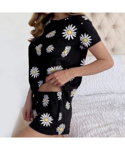 Women's Floral Tribal Sleepwear Short Sleeves Casual Short Pants Set - Black - CY19CIAX7Q4 $42.32 Sets