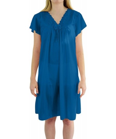 Women's 'Wendy' Cap Sleeve Satin Nightgown - Jewel Blue - C918DU2IZ5O $26.03 Nightgowns & Sleepshirts