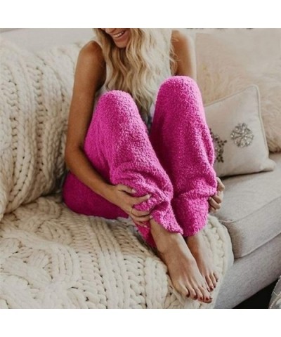 Women Fleece Pants Loose Fit Fuzzy Pajama Pants Winter Warm Trousers - Rose Red2 - CN18L3ZKZTE $27.67 Sets